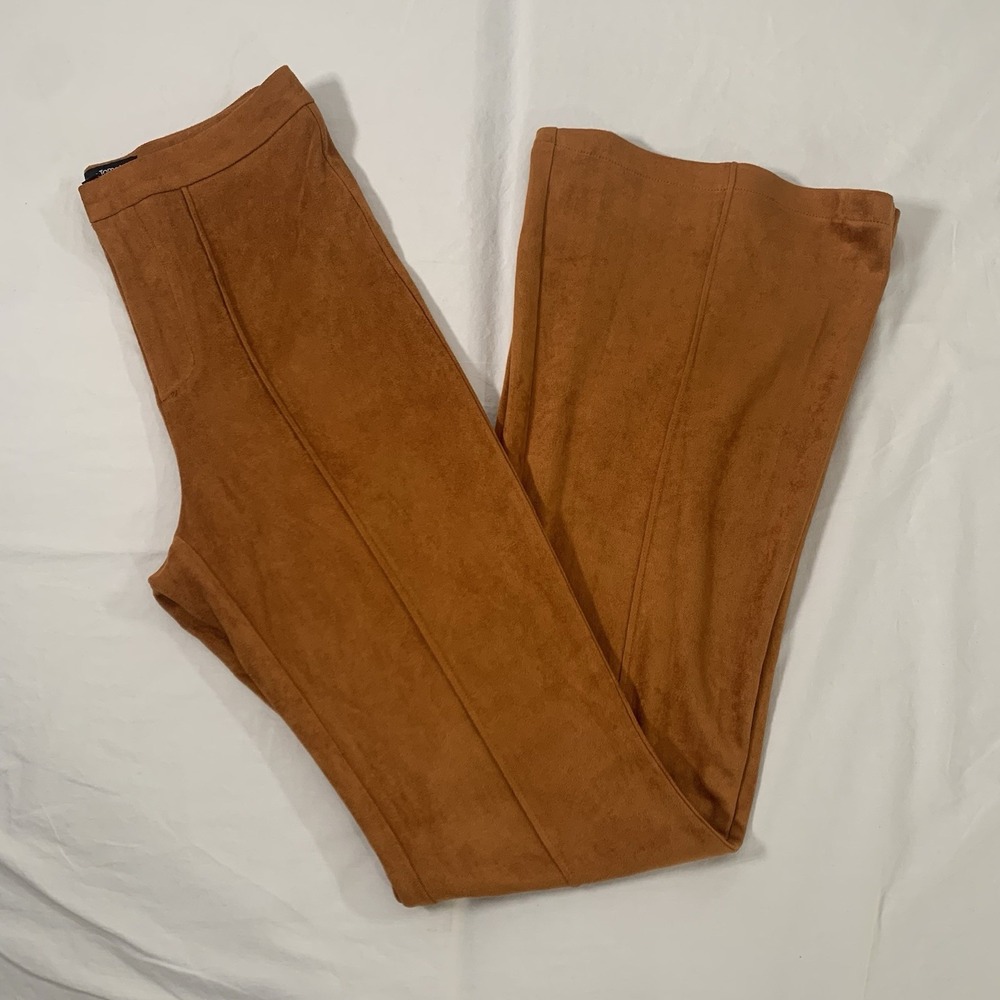 Jealous Tomato Sz Sm Faux Suede Breezy Beauty High Waisted Wide Leg Pants Camel